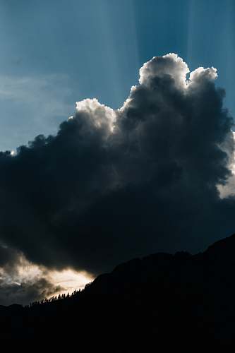 cloud silhouette of mountain under dark clouds sky